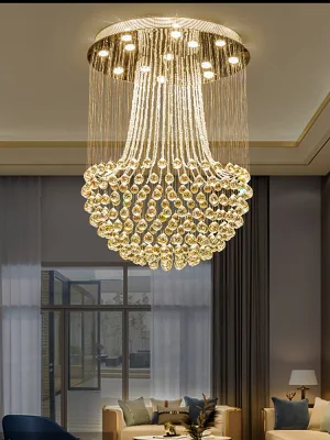Lustre crystal Modern Stair Chandelier Ceiling Light Luxury Gold Crystal Round Rain Drop LED Chandelier Pendant Light